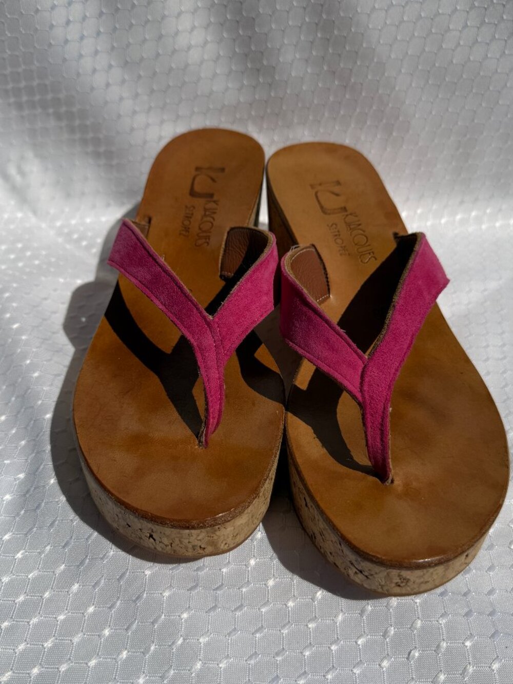 K.Jacques St Tropez cork wedge thong Magenta Sandals Size EU38
